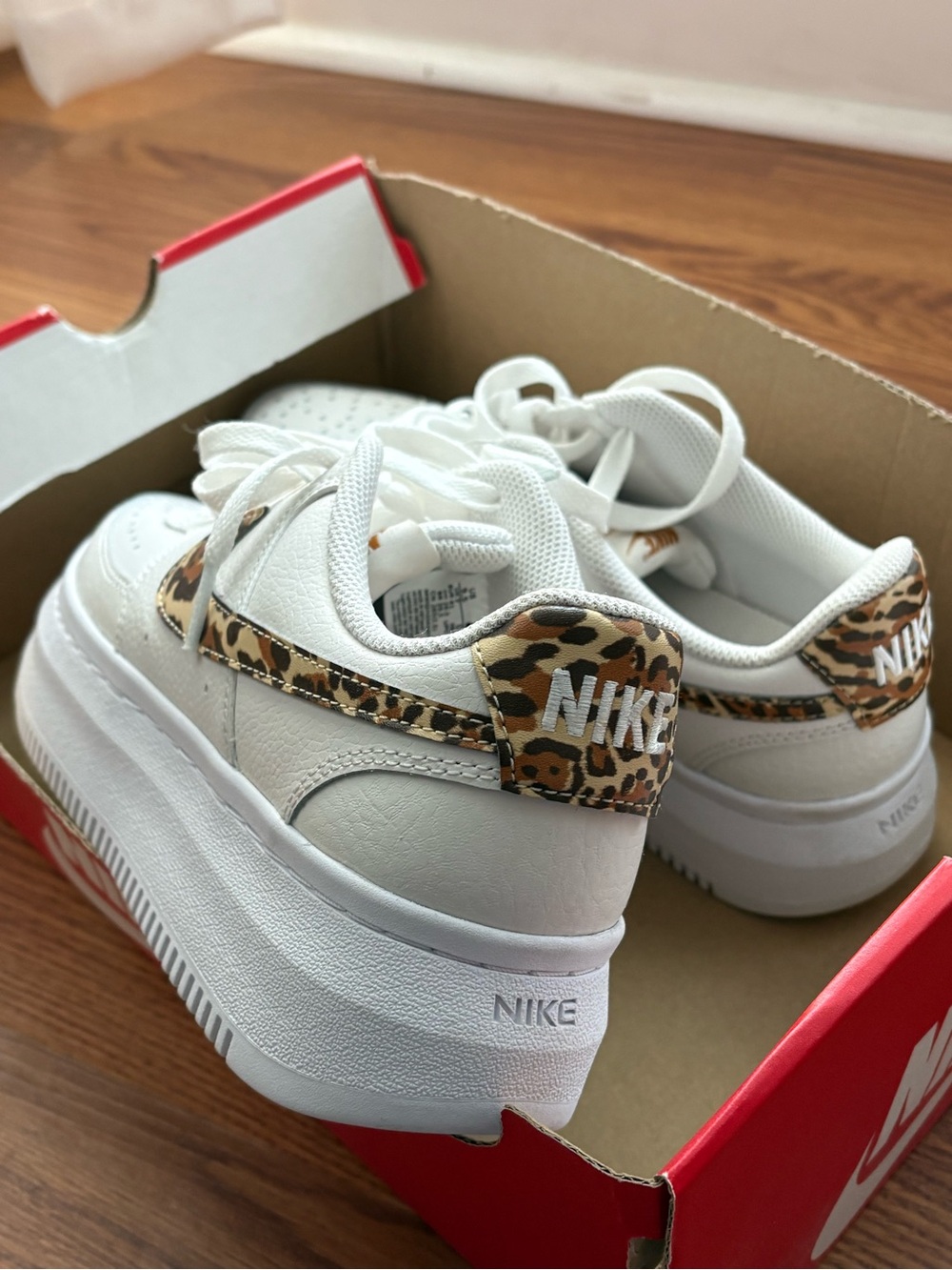 Nike Women's White Sneakers with Leopard Swoosh - Picture 3 of 3